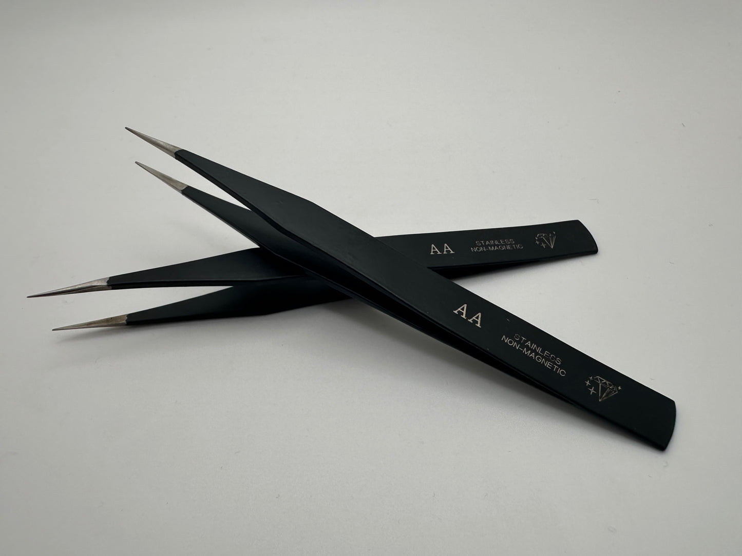 AA Tweezers. Black. Stainless Steel Non Magnetic.