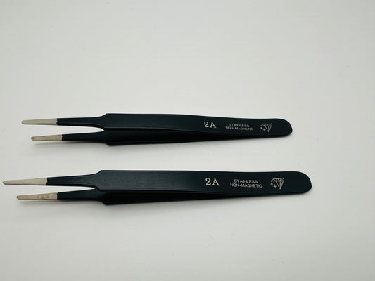 Tweezers 2A. Black Non Magnetic Stainless steel.
