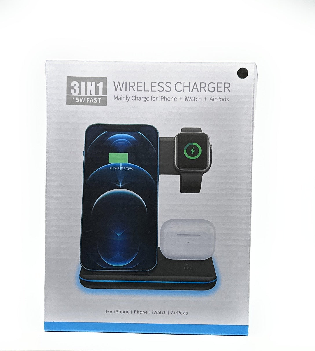 15W Fast Wireless Charger stand 3 in 1. Foldable.   iPhone, Air pods, IWatch- Charge All at the Same Time