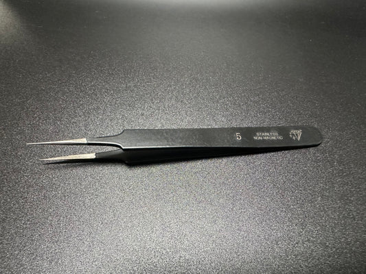 Tweezers No 5. Black. Stainless Steel Non Magnetic.