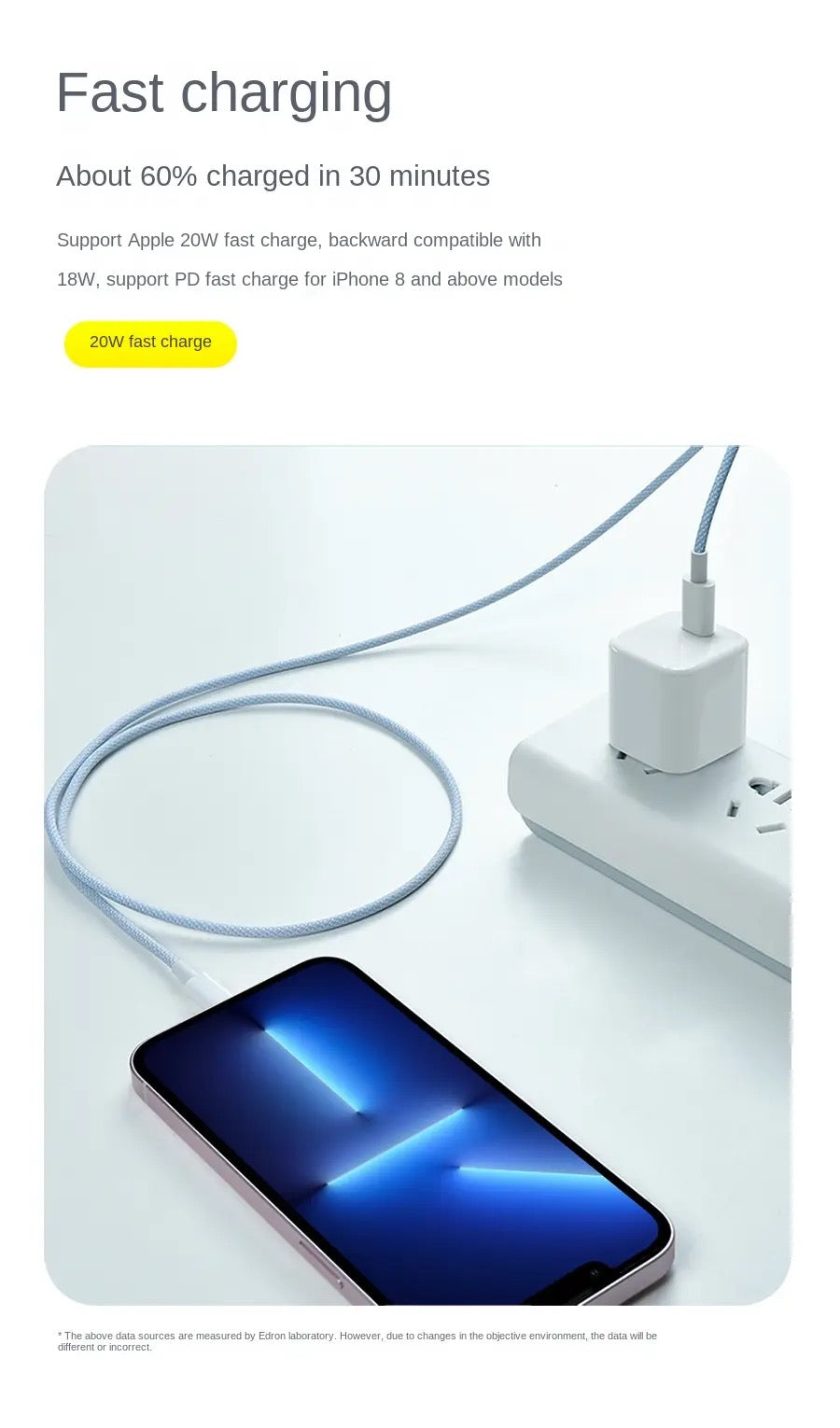 20W Fast Charging Wire Nylon Braided Type-C to Lightning Cable